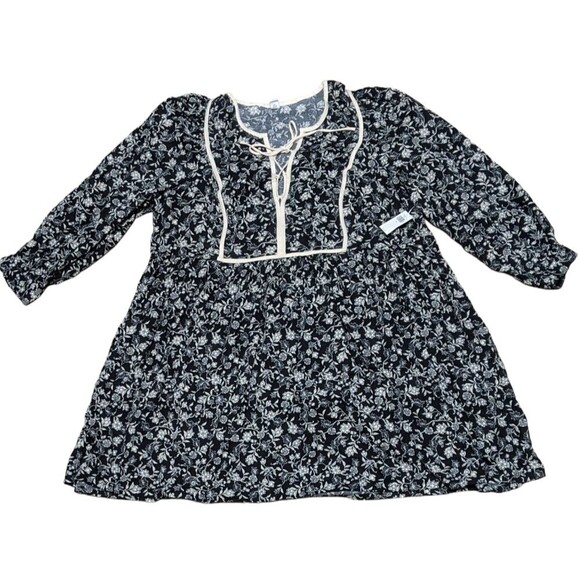 NWT Old Navy LS Mari Boho black tan floral print short dress pockets size XXL - Picture 10 of 11